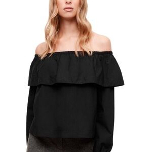 Aritzia Wilfred Morel Off Shoulder Black Cotton Ruffle Top